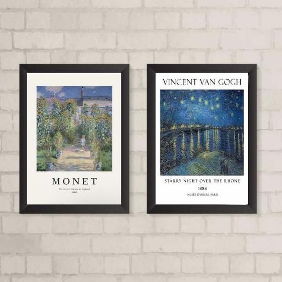 Imagem de Quadros Monet e Van Gogh Paisagens 24x18cm - Moldura Branca