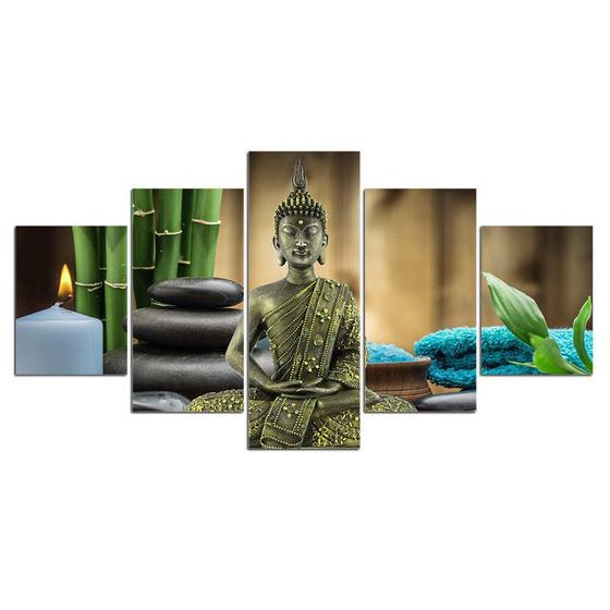 Imagem de Quadros Mosaicos Para Sala Buda Meditaçao Natureza 5 Peças