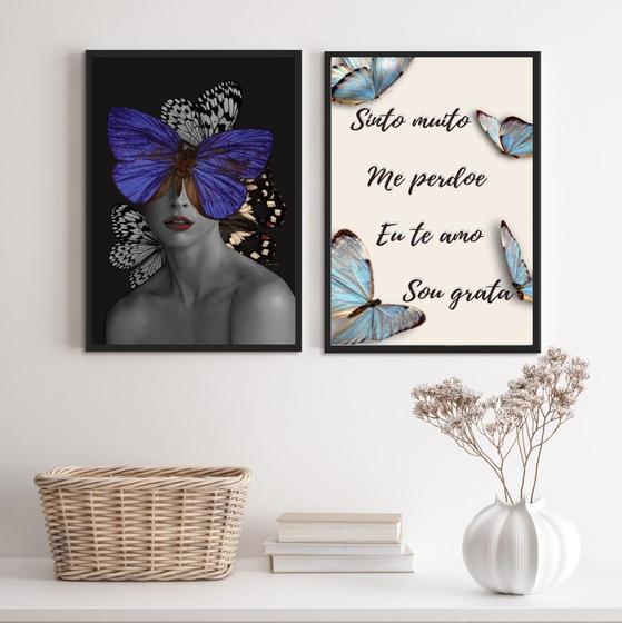 Imagem de Quadros Mulher Borboleta ul Hooponopono 45x34cm - Vidro