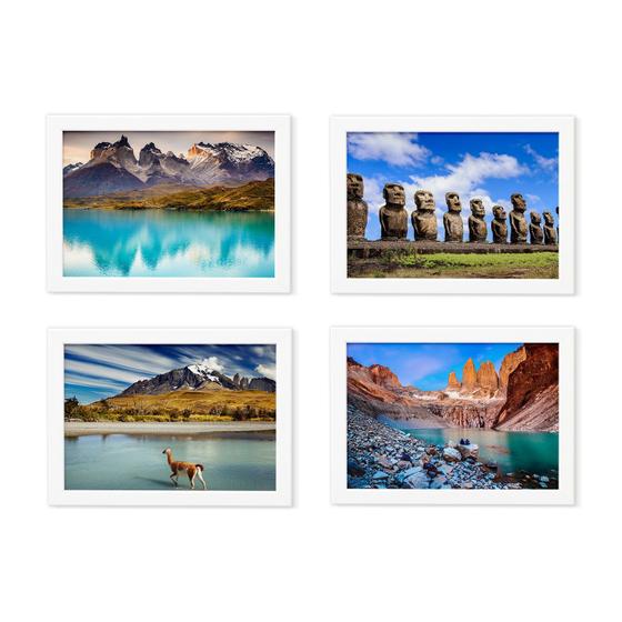 Imagem de Quadros Paisagens Chile kit 4un Moldura Branca 22x32cm