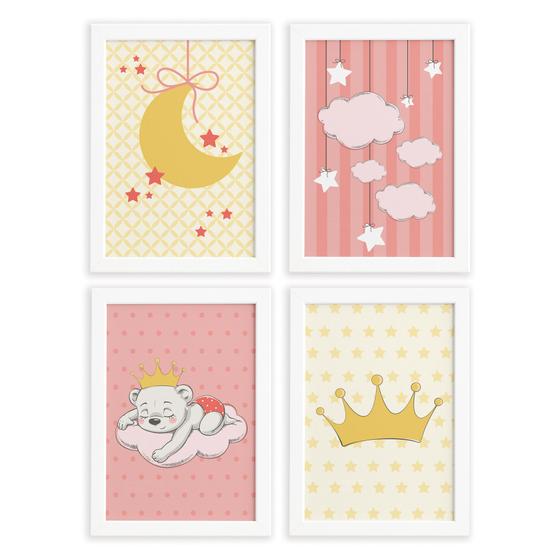 Imagem de Quadros para Quarto de Bebê Ursinha Princesa Kit 4un