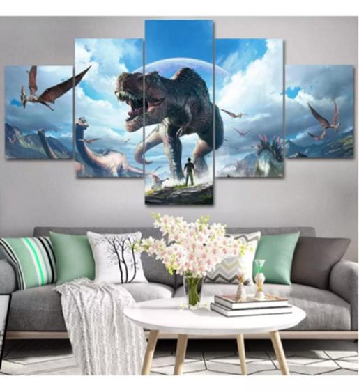 Imagem de Quadros Para Sala 5 Peças Dinossauros"