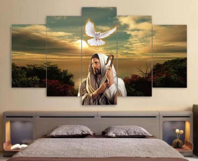 Imagem de Quadros Para Sala 5 Peças Jesus Cristo"