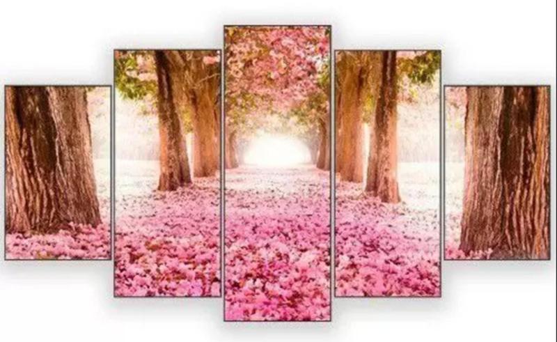 Imagem de Quadros Para Sala 5 Peças paisagens ipe rosa "