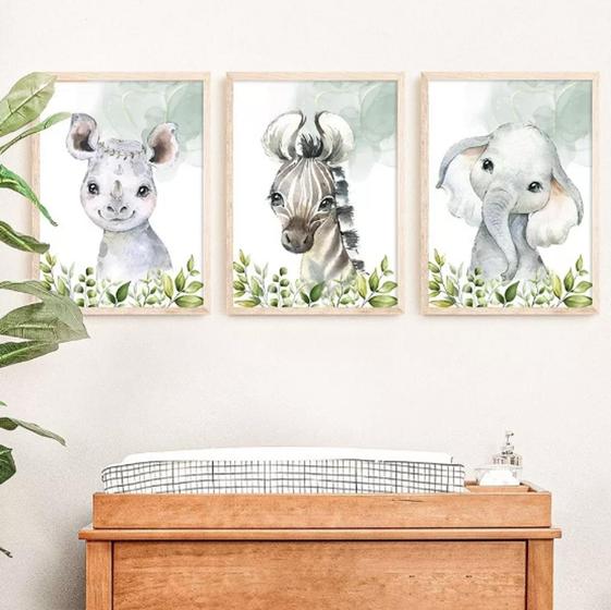 Imagem de Quadros Para Sala 5 Peças Safari Elefante Zebra"