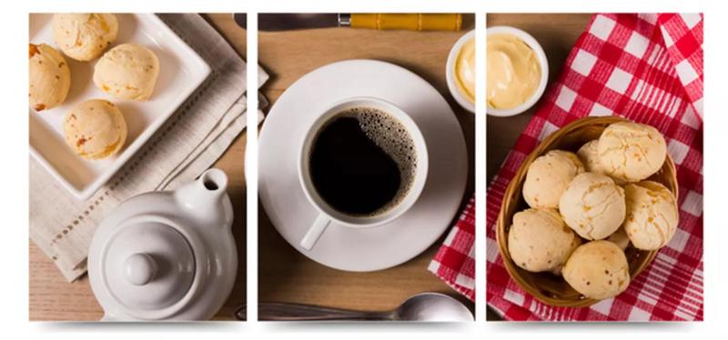 Imagem de Quadros Para Sala 5 Peças Xícara De Café Pão De Queijo Padaria"