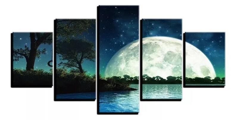 Imagem de Quadros Para Sala Paisagem Natureza Noite Lua Cheia"