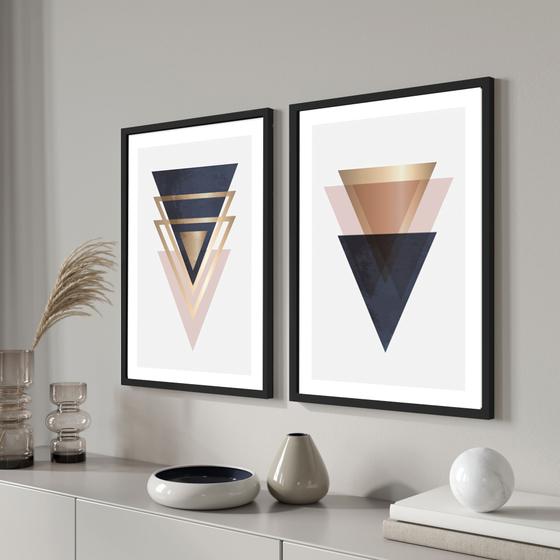 Imagem de Quadros para sala quarto Moldura e vidro Escandinavo triangulo