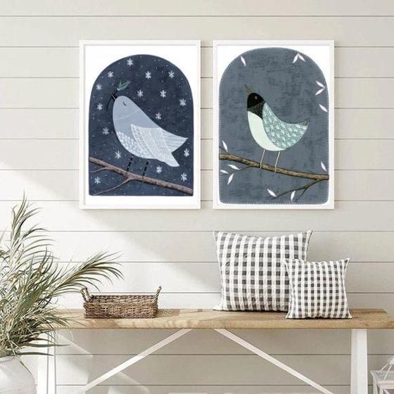 Imagem de Quadros Passarinhos uis 24x18cm c/ Vidro e Moldura Preta