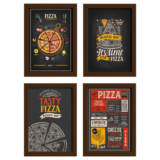 Imagem de Quadros Pizzas Diversas Moldura Marrom 33x43cm 4un