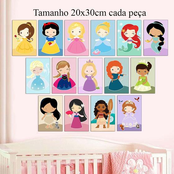 Imagem de Quadros Princesas kit 15 peças 20x30cm Decorativo Infantil quarto meninas