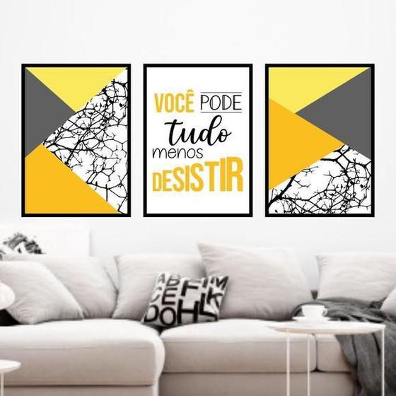 Imagem de Quadros Você Pode Tudo - Amarelo Moldura Preta 24X18Cm 3Un