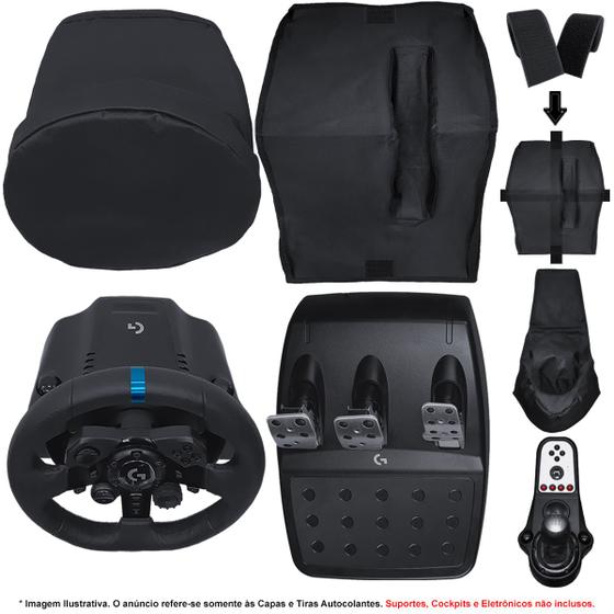 Imagem de Qualicapas Capas Protetoras Compatíveis c/ Volante, Base e Pedais G25  G27 + Capa p/ Câmbio Racing Wheel Simulador Gamer Logitech