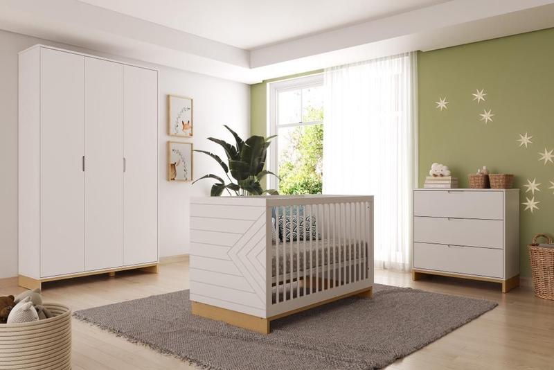 Imagem de Quarto Bebê 3 Pçs Berço Cômoda 3 Gavetas e Guarda-Roupa Cubo