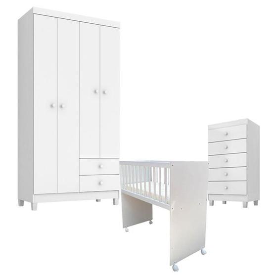 Imagem de Quarto Bebê 4 Portas com Gaveteiro Ternura Baby e Mini Berço Moisés Alegria com Colchão - Incorplac