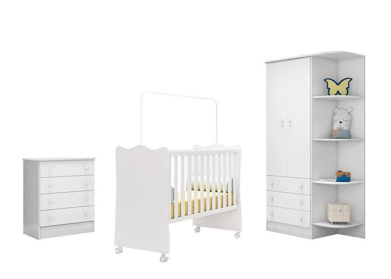 Imagem de Quarto Bebe Berço, Cômoda e Armário- Branco/Branco