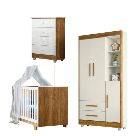 Imagem de Quarto Bebê c/ Berço Mini Cama,Guarda Roupa,Cômoda e Colchão