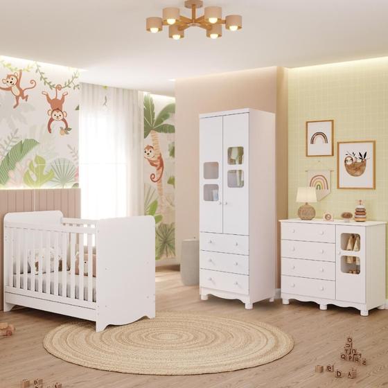 Imagem de Quarto Bebê Completo Berço Americano Ben 3 em 1 Guarda Roupas 2 Portas Cômoda Uli 100% MDF