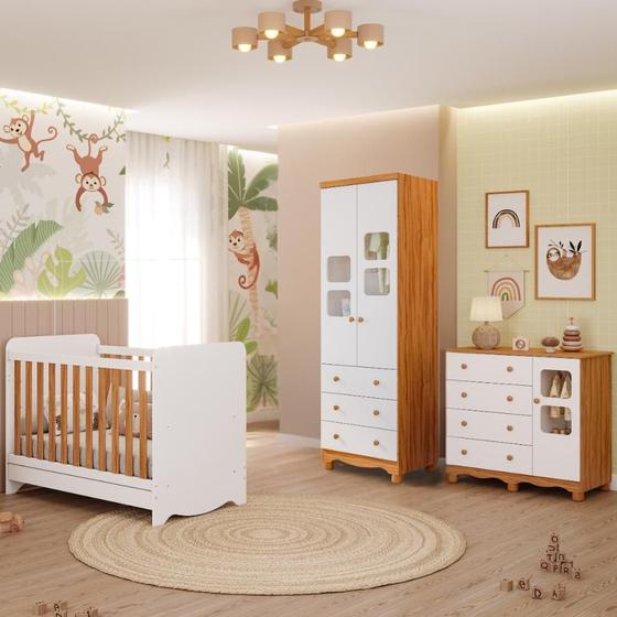 Imagem de Quarto Bebê Completo Berço Americano  Ben 3 em 1 Guarda Roupas 2 Portas Cômoda Uli 100% MDF