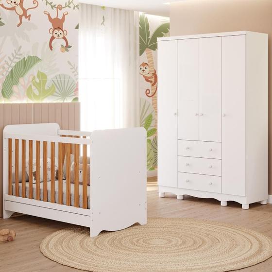 Imagem de Quarto Bebê Completo Berço Americano Ben 3 em 1 Guarda Roupas 4 Portas 3 Gavetas Junior MDF Faura