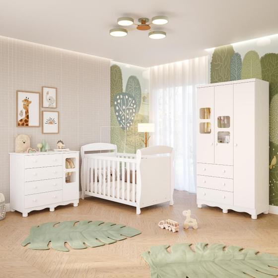 Imagem de Quarto Bebê Completo Berço Americano Marquesa 3 em 1 Guarda Roupa 3 Portas Cômoda Uli Faura