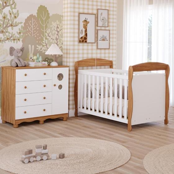 Imagem de Quarto Bebê Completo Berço Americano Marquesa 3Em1 Cômoda Bolinha 4 Gavetas 1 Porta MDF