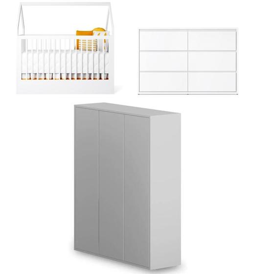 Imagem de Quarto Bebê Completo Berço Cômoda Guarda-Roupa Wood Divicar