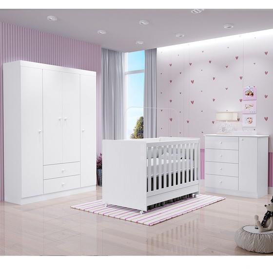 Imagem de Quarto Bebê Completo Com Berço Cômoda Guarda Roupa 4 Portas