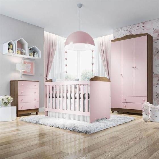 Quarto Bebê Rosa Berço/Cômoda/Guarda-Roupa Grão de Gente Menor preço em Quarto Bebê Rosa Berço/Cômoda/Guarda-Roupa Grão de Gente