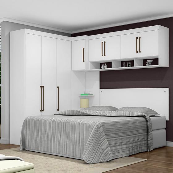 Imagem de Quarto Branco Modulado Firenze Roupeiro 2 Portas + Ponte Armário Aéreo - Bela Móveis