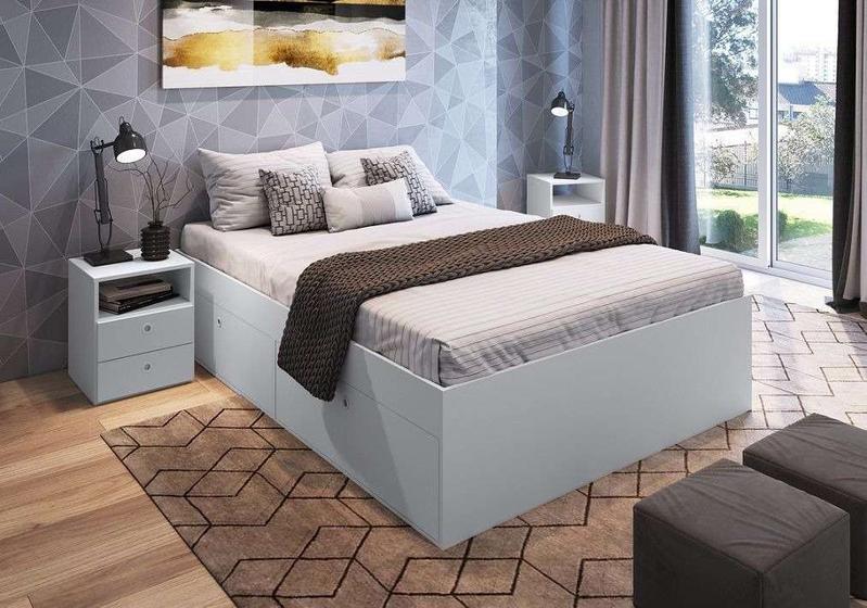 Quarto casal com cama 140 e mesas de cabeceira tokio branco Menor preço em Quarto casal com cama 140 e mesas de cabeceira tokio branco