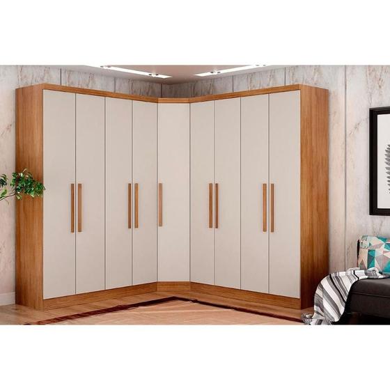 Imagem de Quarto Casal Completo Rizon/Linea 3 Peças ( 2 Guarda Roupas + 1 Closet Canto Obliquo) QCM105 Cumaru/Fendi - Novo Horizonte