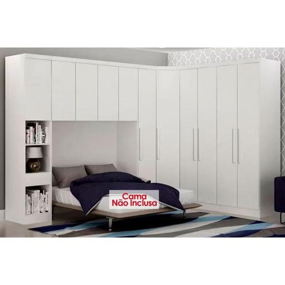 Imagem de Quarto Casal Completo Rizon/Linea 6 Peças (1 Armário Aéreo + 3 Guarda Roupas + 1 Closet Canto Obliquo + 1 Complemento) QCM109 Branco - Novo Horizonte