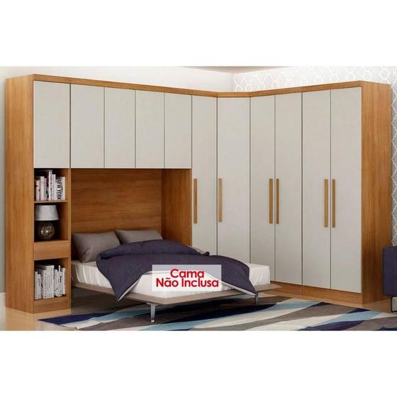 Imagem de Quarto Casal Completo Rizon/Linea 6 Peças (1 Armário Aéreo + 3 Guarda Roupas + 1 Closet Canto Obliquo + 1 Complemento) QCM109 Cumaru/Fendi-N