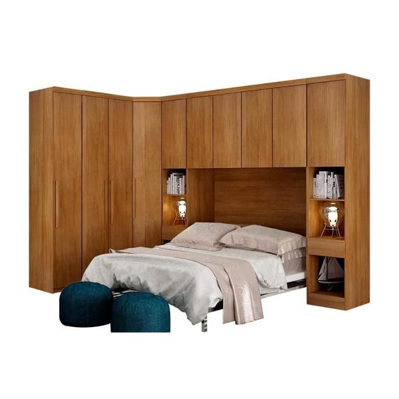 Imagem de Quarto Casal Modulado Bari 5 Peças Armário Ponte + Closet + 2 Guarda Roupas + 2 Complementos QCM02 Cumaru - Novo Horizonte