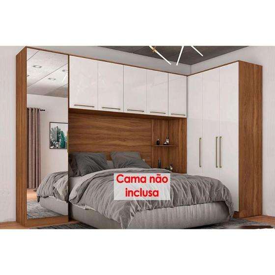 Imagem de Quarto Casal Modulado Irlanda 6 Peças (3 Armários + 1 Ponte Aérea + 2 Complementos) QCM160 Amendola/Branco - Demóbile