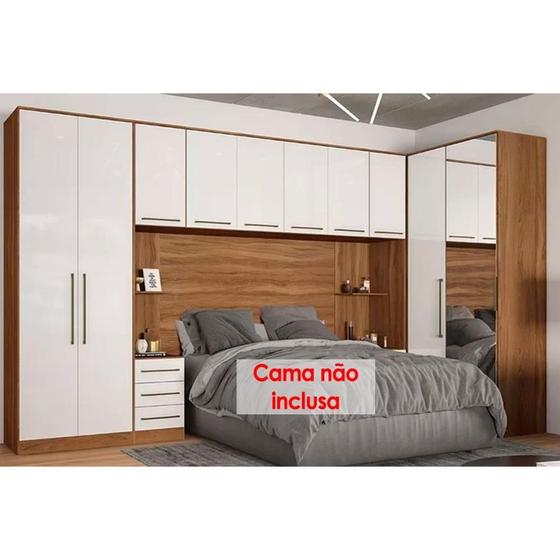 Imagem de Quarto Casal Modulado Irlanda 7 Peças (3 Armários + 1 Ponte Aérea + 3 Complementos) QCM158 Amendola/Branco - Demóbile