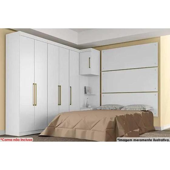 Imagem de Quarto Casal Modulado Módena 7 Peças (3 Guarda Roupas + 4 Complementos) QCM66 Branco - Demóbile