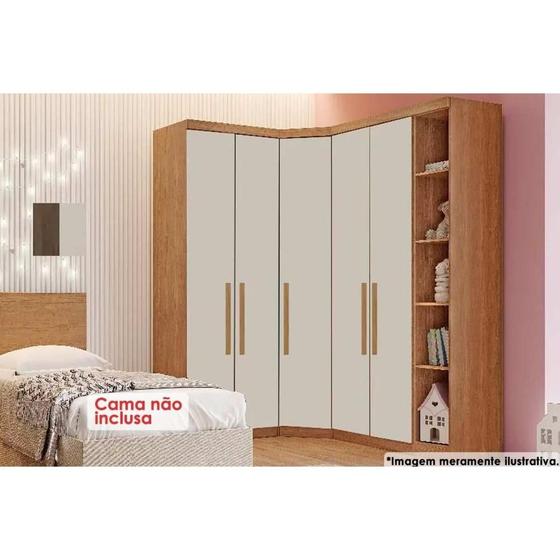 Imagem de Quarto Casal Modulado Rizon 4 Peças (1 Closet + 2 Guarda Roupas + 1 Complemento) QC215 Freijo Cumaru c/ Fendi - Novo Horizonte