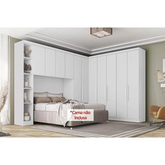 Quarto Casal Modulado Rizon 6 Peças (1 Armário Ponte + 4 Guarda Roupas + 1 Complemento) QC200 Branco - Novo Horizonte Menor preço em Quarto Casal Modulado Rizon 6 Peças (1 Armário Ponte + 4 Guarda Roupas + 1 Complemento) QC200 Branco - Novo Horizonte