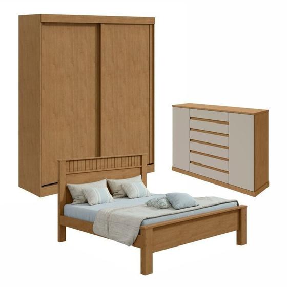 Imagem de Quarto com Guarda-roupa 2 Portas 2 Gavetas, Cômoda 2 Portas 7 Gavetas e Cama Casal Athenas