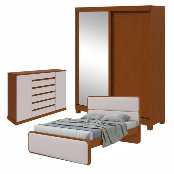 Imagem de Quarto com Guarda-roupa Casal 2 Portas 2 Gavetas Zeine, Cômoda 2 Portas 7 Gavetas e Cama Loop