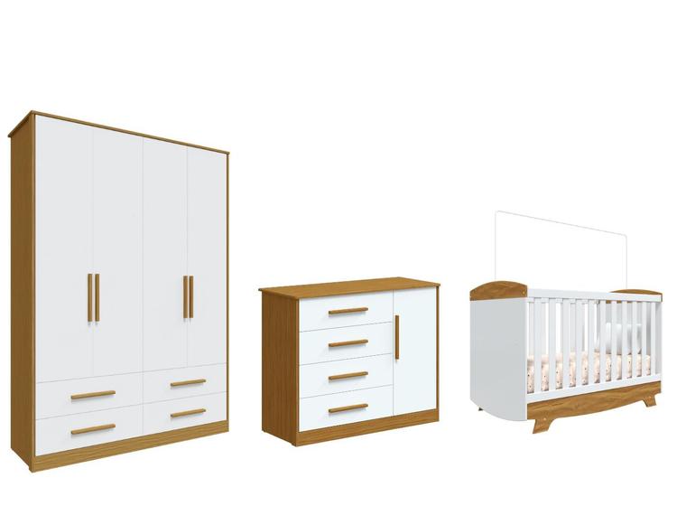 Imagem de Quarto Completo Bebê Moveis Peroba Cris Charlo MDF 04 portas