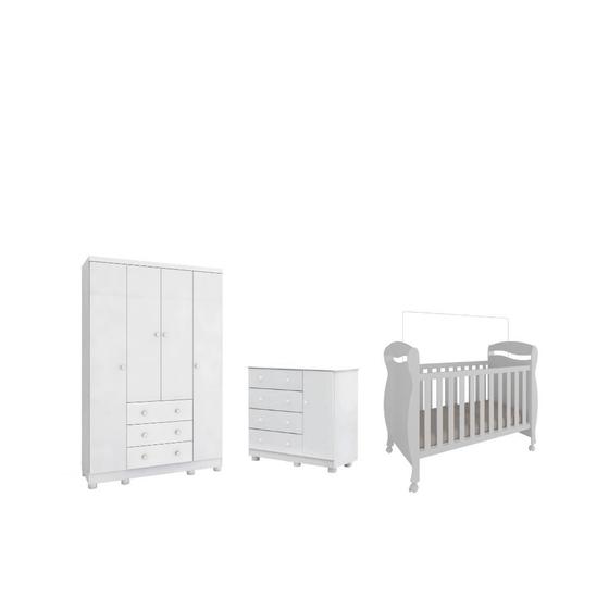 Imagem de Quarto Completo Bebê Moveis Peroba Junior berço mini cama 100% MDF Branco