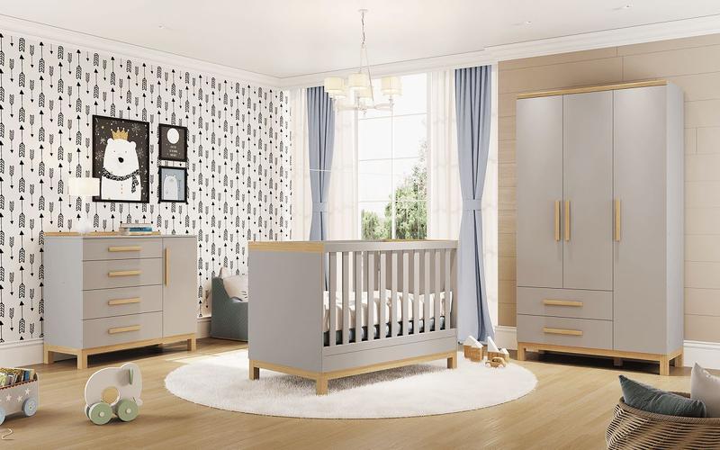 Quarto Completo Bebê Moveis Peroba Louis Retro 100% MDF 03 portas LS Cinza Menor preço em Quarto Completo Bebê Moveis Peroba Louis Retro 100% MDF 03 portas LS Cinza