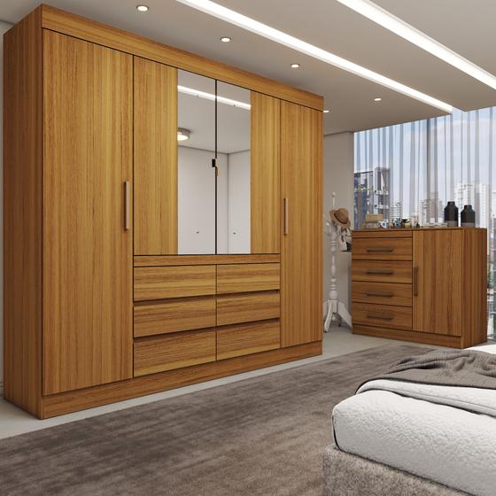 Imagem de Quarto Completo Casal Honey 5 Portas 10 Gavetas com Espelho Freijó - Panorama Móveis