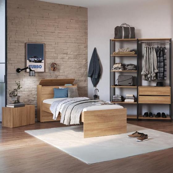 Imagem de Quarto Completo com Cama Solteiro para Colchão 188x78cm com Baú Embutido Multimóveis MP4342