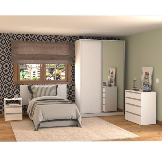 Imagem de Quarto Completo com Guarda-Roupa, 1 Mesa de Cabeceira  e Cômoda