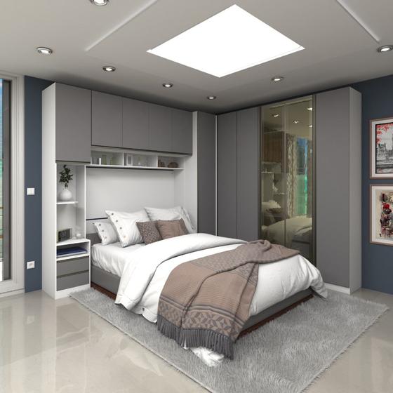 Quarto Completo de Canto Casal com 6 Módulos e Vidro Reflecta Prime Plus Luciane Móveis Menor preço em Quarto Completo de Canto Casal com 6 Módulos e Vidro Reflecta Prime Plus Luciane Móveis