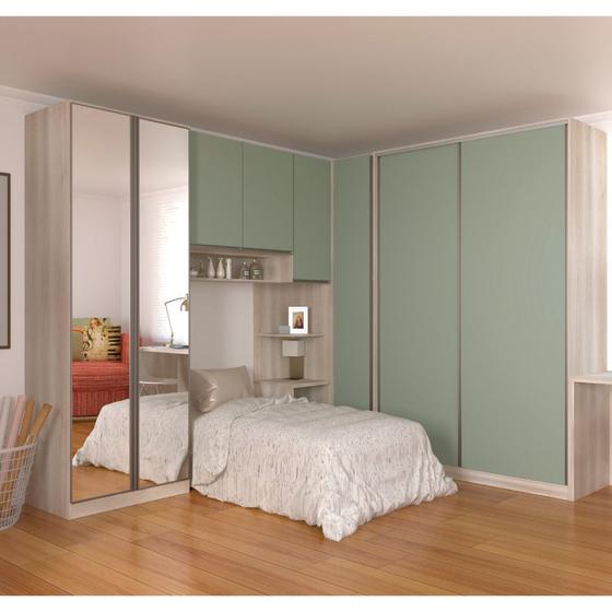 Quarto Completo de Canto Solteiro com 6 Módulos e Espelho Prime Plus Luciane Móveis Menor preço em Quarto Completo de Canto Solteiro com 6 Módulos e Espelho Prime Plus Luciane Móveis